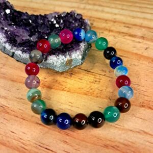 PULSEIRA DE CRISTAL ÁGATAS DOS SETE CHAKRAS CONTAS 8MM
