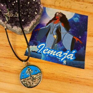 COLAR ORIXÁ IEMANJÁ COM MEDALHA PRATA RESINADA