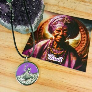 COLAR ORIXÁ NANÃ COM MEDALHA PRATA RESINADA