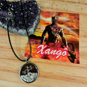COLAR ORIXÁ XANGÔ COM MEDALHA PRATA RESINADA