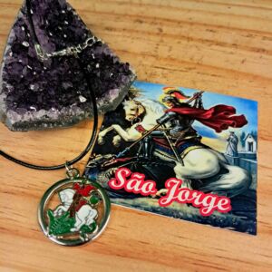COLAR SÃO JORGE COM MEDALHA PRATA RESINADA