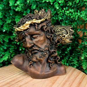 IMAGEM EM GESSO BUSTO DE JESUS CRISTO COM CRUZ 20CM