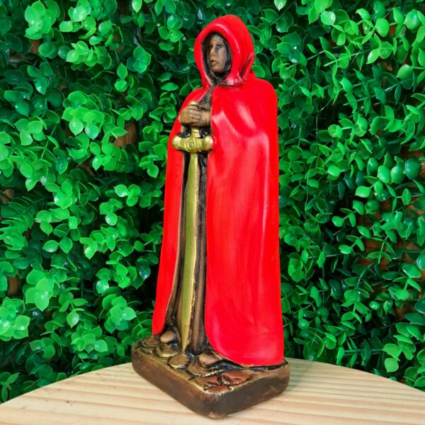 IMAGEM EM GESSO EXU ENVELHECIDO COM CAPA VERMELHA 21CM - Imagem 2