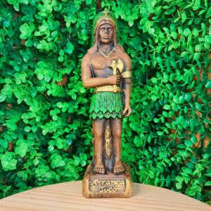 IMAGEM EM GESSO CABOCLO ARRANCA TOCO PENAS VERDES 24CM