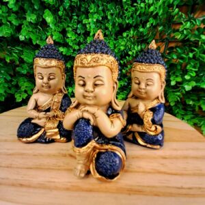 TRIO DE BUDAS DA HARMONIA AZUL ESCURO 11CM