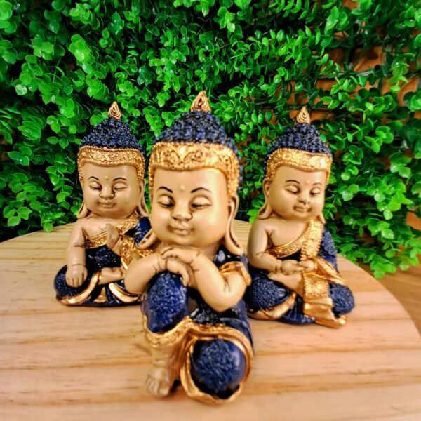 TRIO DE BUDAS DA HARMONIA AZUL ESCURO 11CM - Imagem 3