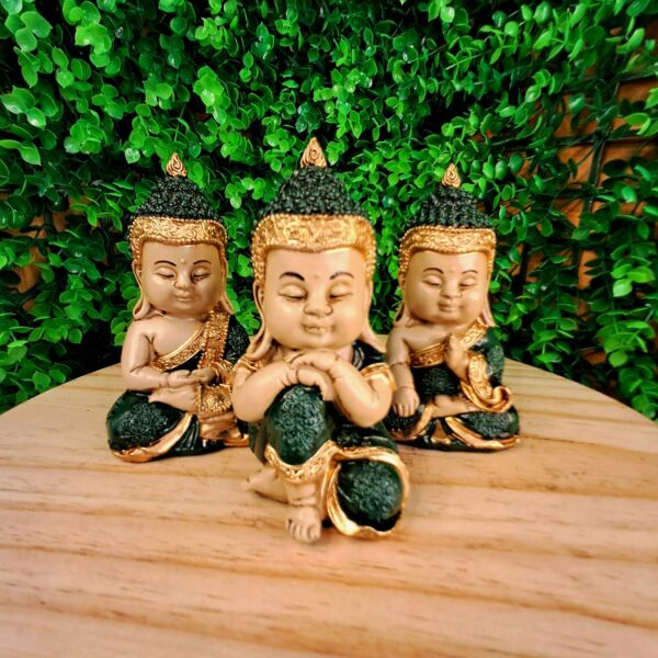 TRIO DE BUDAS DA HARMONIA VERDE ESCURO 11CM - Imagem 3