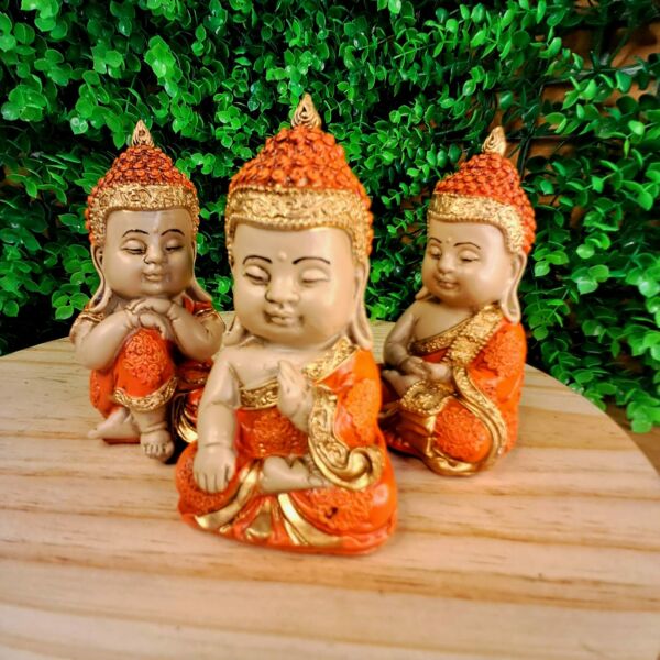 TRIO DE BUDAS DA HARMONIA LARANJADO 11CM - Imagem 3