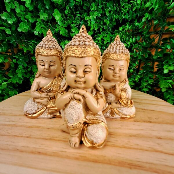 TRIO DE BUDAS DA HARMONIA BRANCO 11CM - Imagem 3