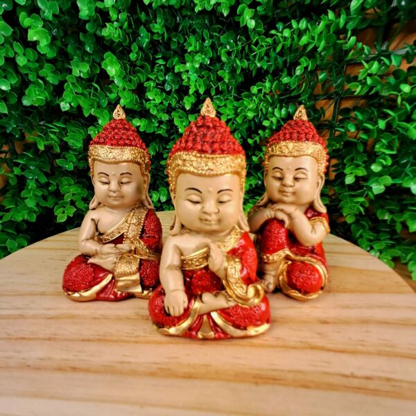 TRIO DE BUDAS DA HARMONIA VERMELHO 11CM - Imagem 3