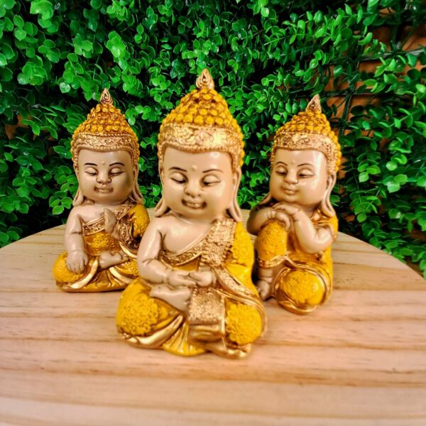 TRIO DE BUDAS DA HARMONIA AMARELO 11CM - Imagem 3