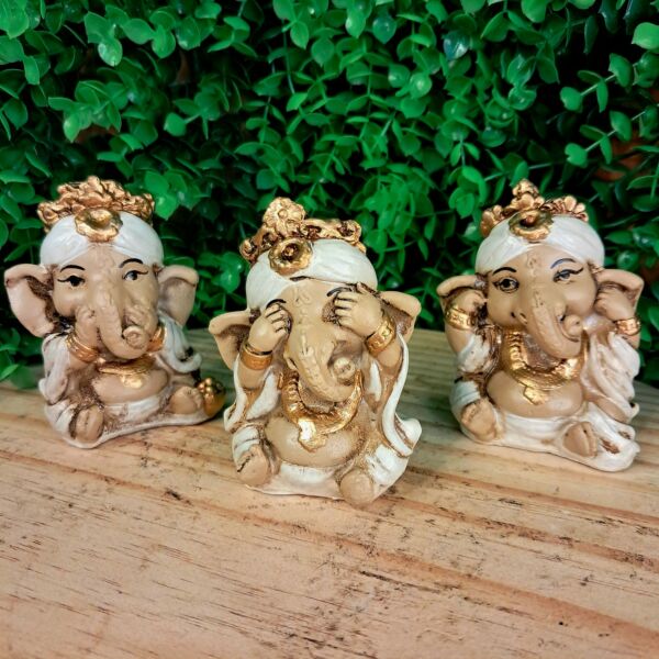 TRIO DE GANESHA DA HARMONIA BRANCO 8CM