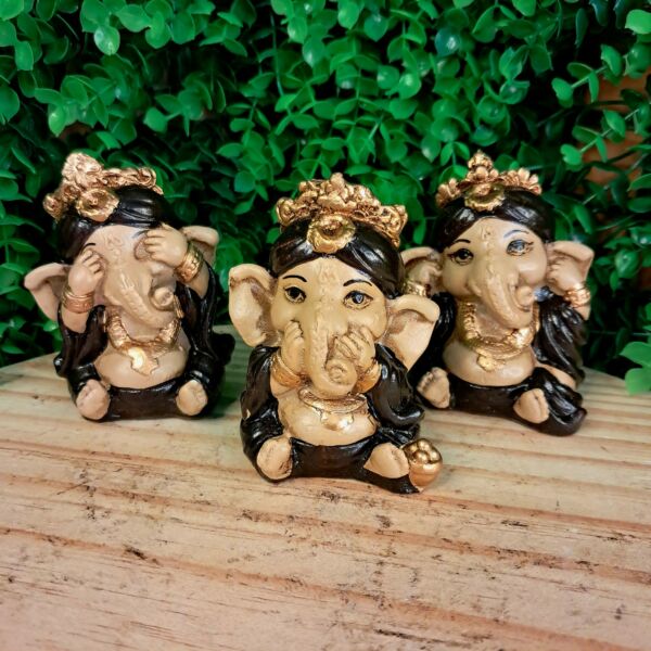 TRIO DE GANESHA DA HARMONIA PRETO 8CM