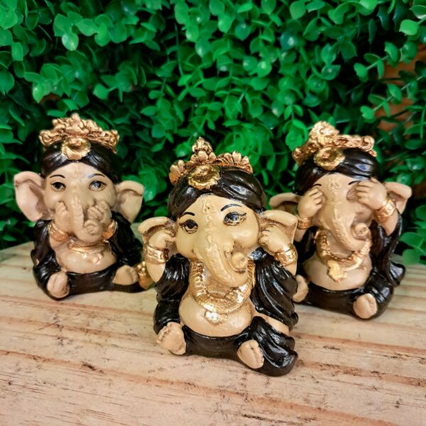 TRIO DE GANESHA DA HARMONIA PRETO 8CM - Imagem 3