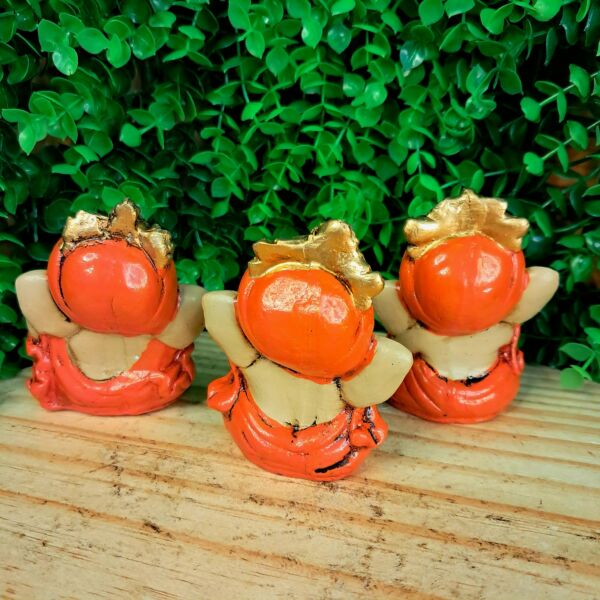 TRIO DE GANESHA DA HARMONIA LARANJA 8CM - Imagem 2