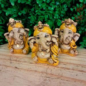 TRIO DE GANESHA DA HARMONIA AMARELO 8CM