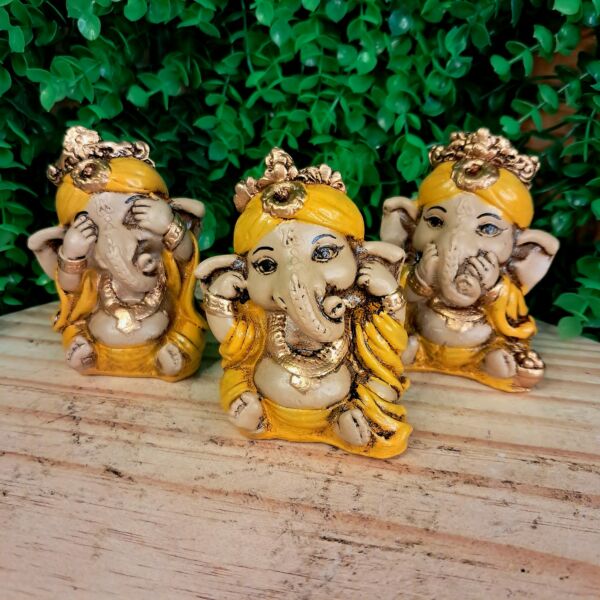 TRIO DE GANESHA DA HARMONIA AMARELO 8CM