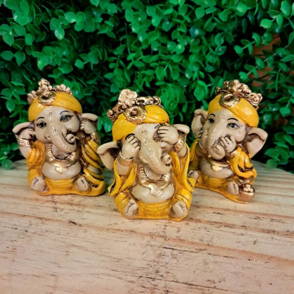 TRIO DE GANESHA DA HARMONIA AMARELO 8CM - Imagem 3