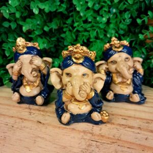 TRIO DE GANESHA DA HARMONIA AZUL ESCURO 8CM