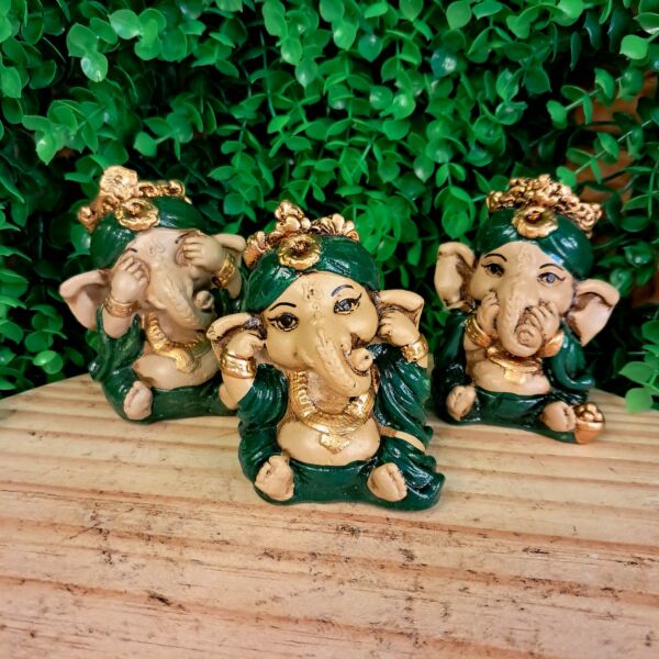 TRIO DE GANESHA DA HARMONIA VERDE 8CM