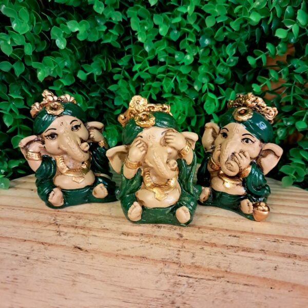 TRIO DE GANESHA DA HARMONIA VERDE 8CM - Imagem 3