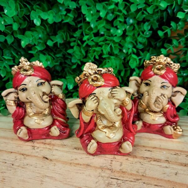 TRIO DE GANESHA DA HARMONIA VERMELHO 8CM - Imagem 3