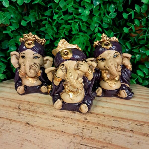 TRIO DE GANESHA DA HARMONIA ROXO 8CM