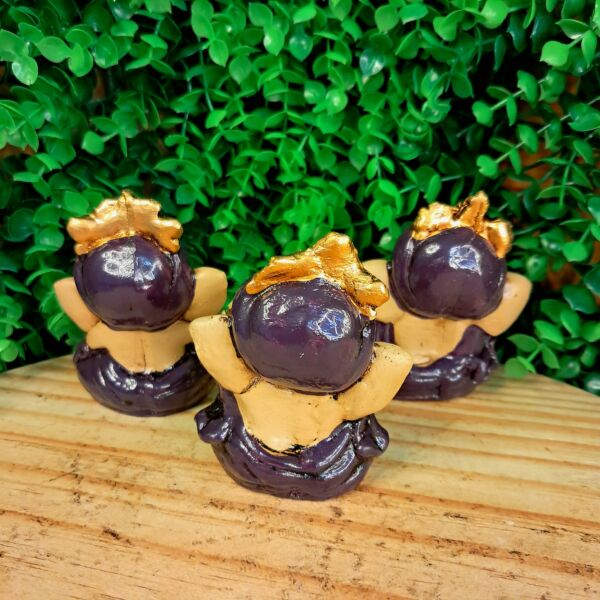 TRIO DE GANESHA DA HARMONIA ROXO 8CM - Imagem 2