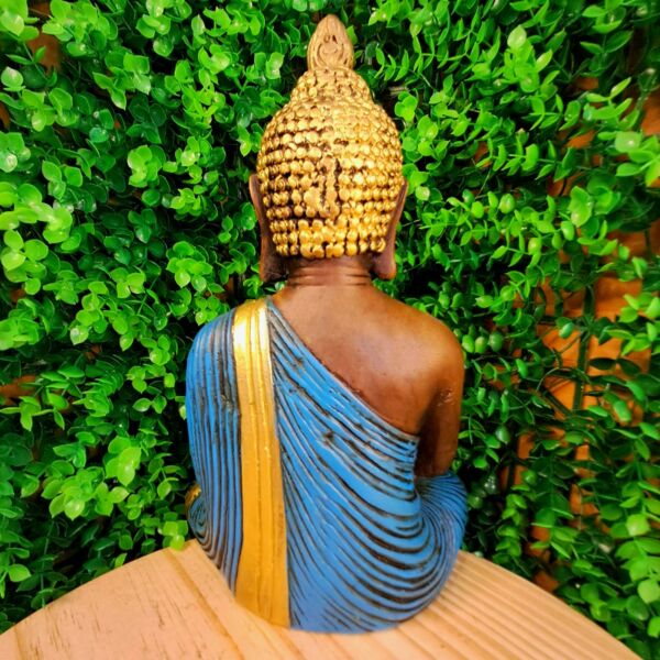 BUDA MEDITANDO PAZ ESPIRITUAL ENVELHECIDO COM AZUL 26CM - Imagem 2