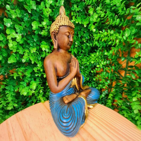 BUDA MEDITANDO PAZ ESPIRITUAL ENVELHECIDO COM AZUL 26CM - Imagem 3