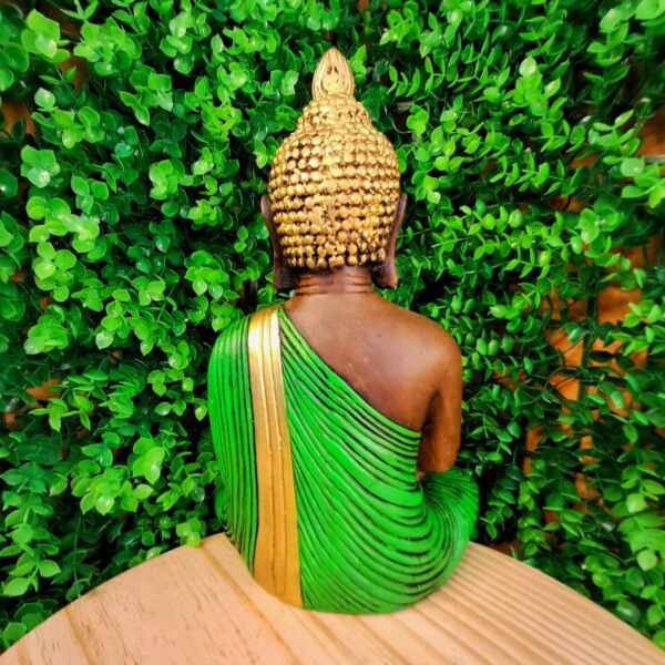 BUDA MEDITANDO PAZ ESPIRITUAL ENVELHECIDO COM VERDE 26CM - Imagem 3