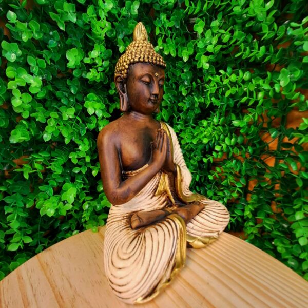 BUDA MEDITANDO PAZ ESPIRITUAL ENVELHECIDO COM BRANCO 26CM - Imagem 2