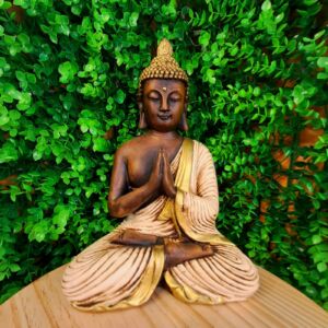 BUDA MEDITANDO PAZ ESPIRITUAL ENVELHECIDO COM BRANCO 26CM