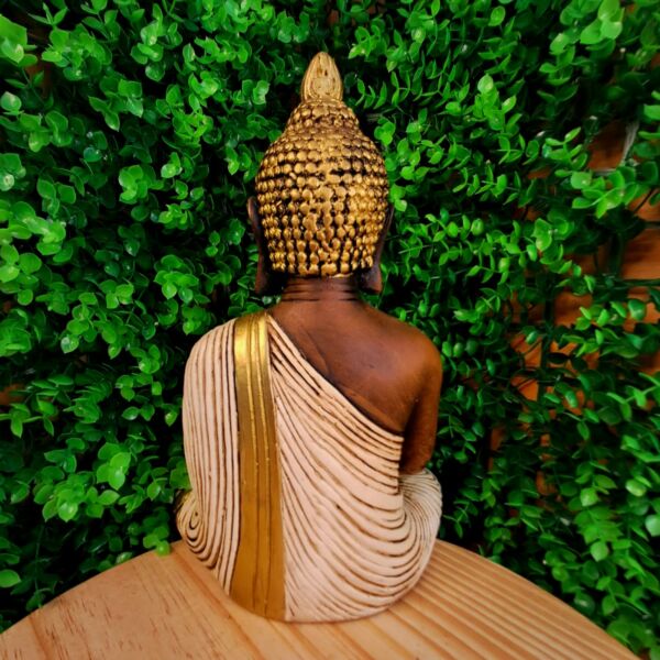 BUDA MEDITANDO PAZ ESPIRITUAL ENVELHECIDO COM BRANCO 26CM - Imagem 3