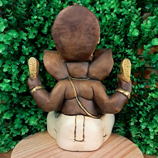GANESHA SENTADO ENVELHECIDO COM BRANCO 33CM - Imagem 3
