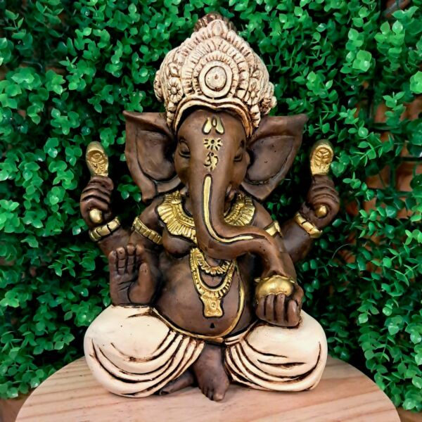 GANESHA SENTADO ENVELHECIDO COM BRANCO 33CM