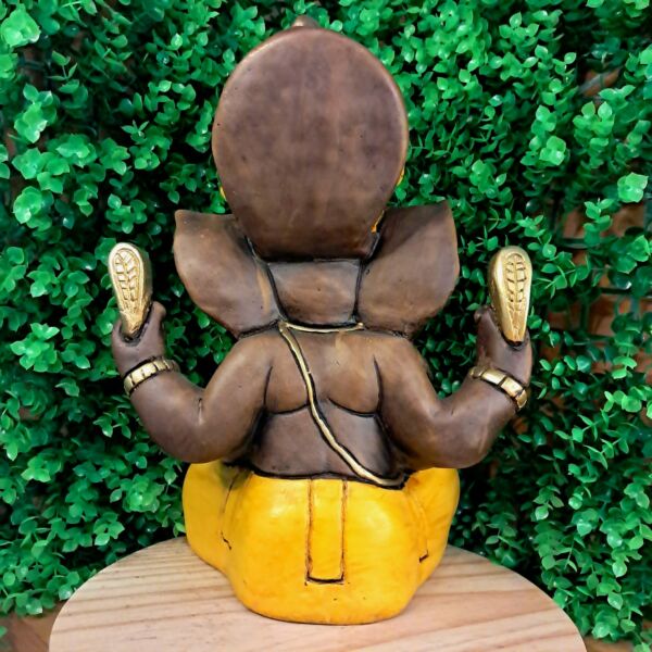 GANESHA SENTADO ENVELHECIDO COM AMARELO 33CM - Imagem 3