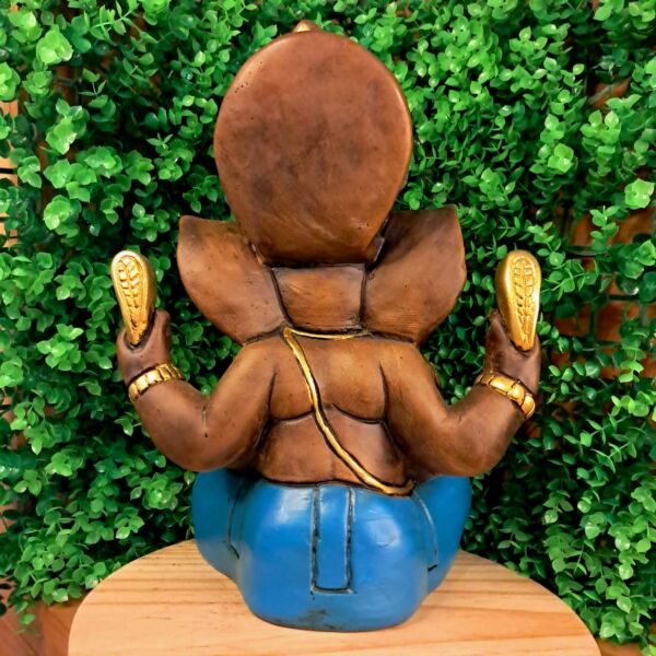 GANESHA SENTADO ENVELHECIDO COM AZUL ESCURO 33CM - Imagem 3