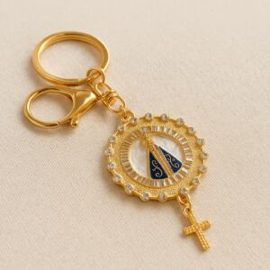 CHAVEIRO LUXO DOURADO NOSSA SENHORA APARECIDA COM CRUZ E STRASS