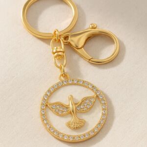 CHAVEIRO LUXO DOURADO DIVINO ESPÍRITO SANTO COM STRASS