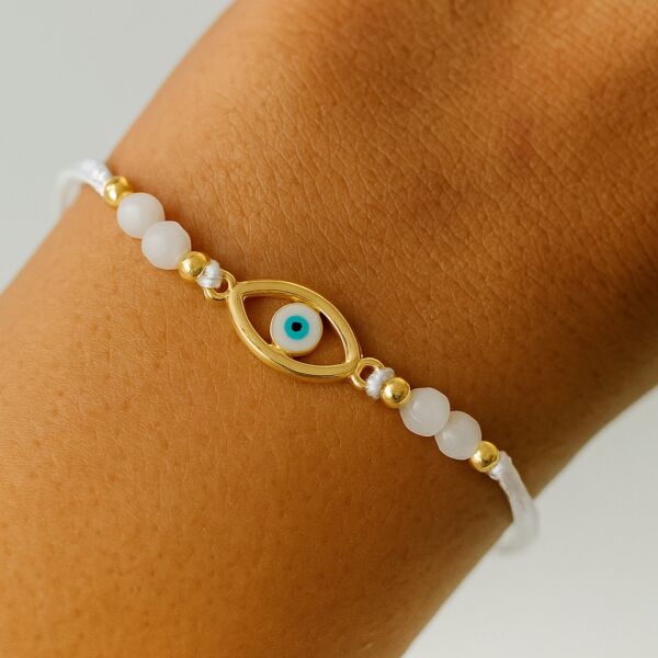 PULSEIRA DE PROTEÇÃO BRANCA COM OLHO GREGO