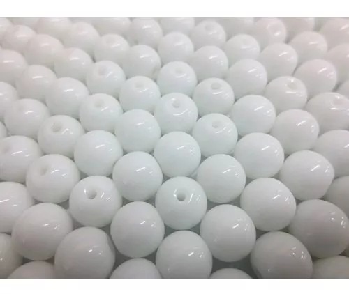 PACOTE COM 50 CONTAS LISAS 10MM BRANCA LEITOSA