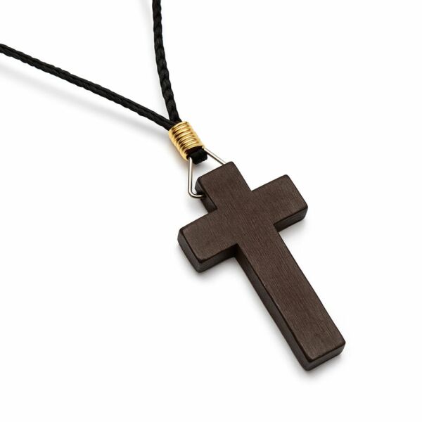 COLAR CORDÃO COM CRUCIFIXO DE MADEIRA 4CM - Imagem 2