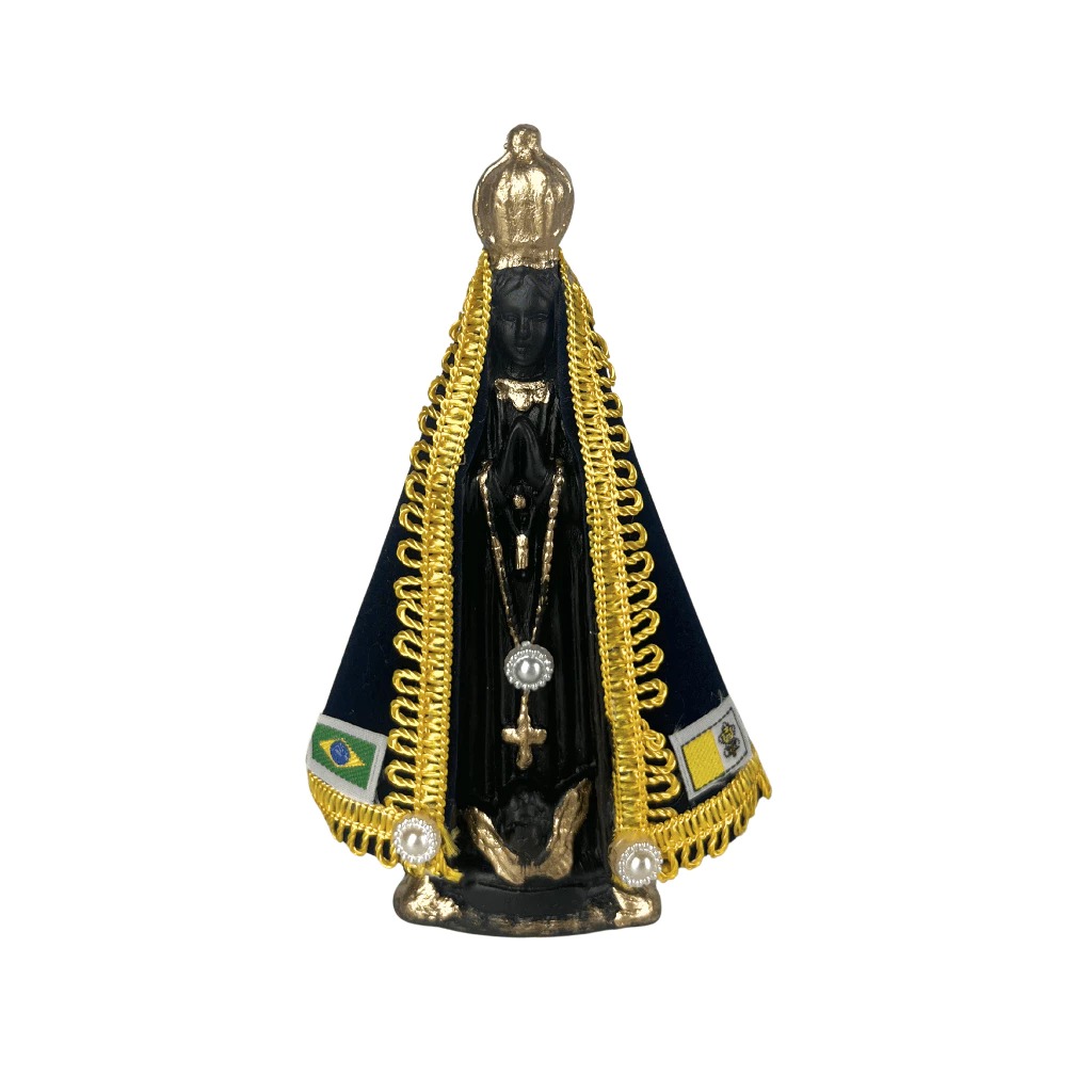 IMAGEM EM GESSO NOSSA SENHORA APARECIDA COM MANTO DE VELUDO 15CM - Imagem 2