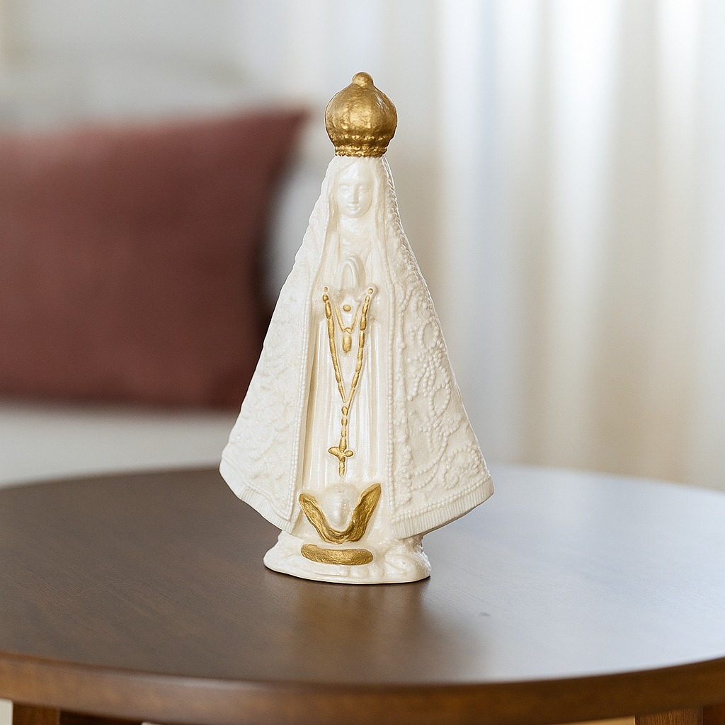IMAGEM EM GESSO NOSSA SENHORA APARECIDA BRANCO PÉROLA 15CM
