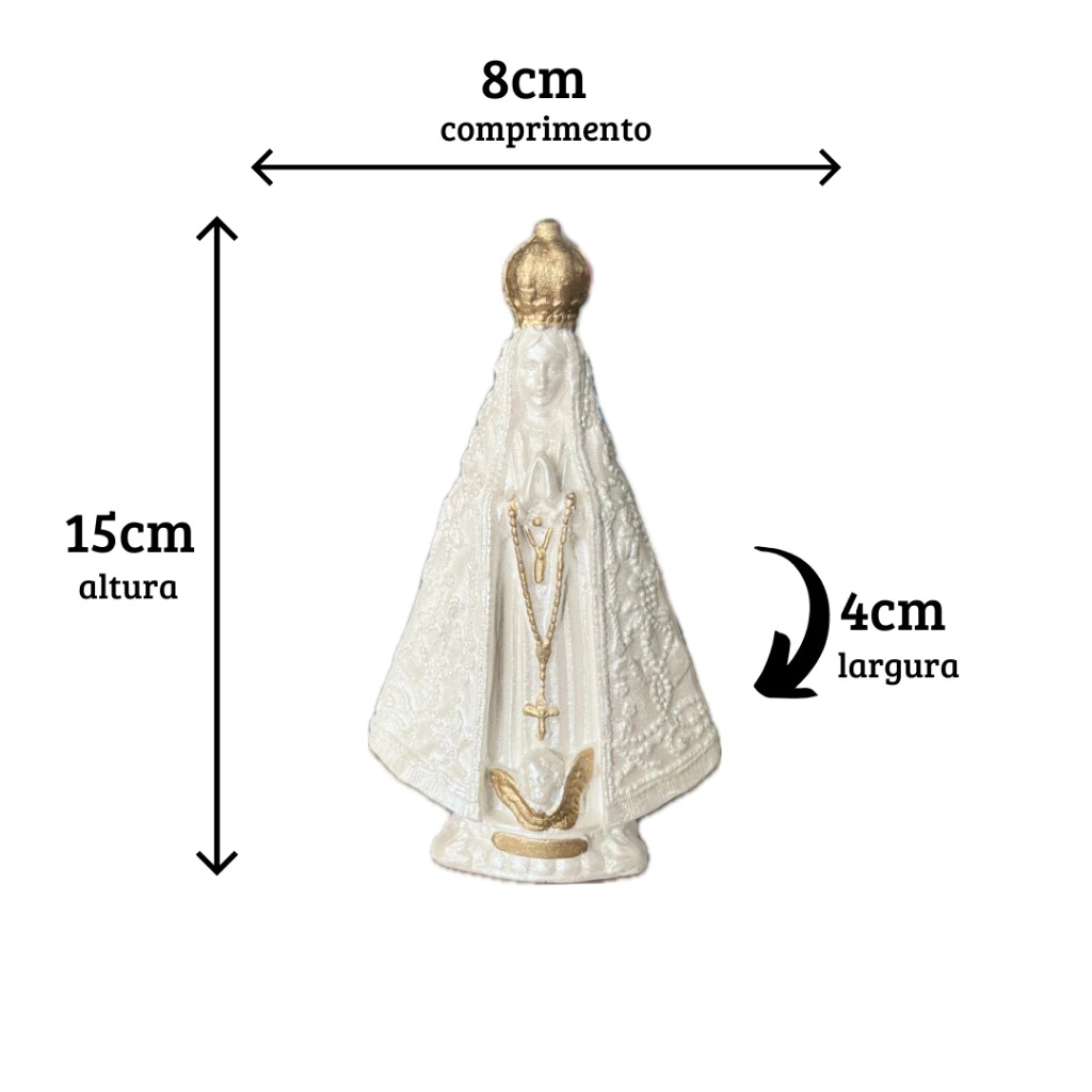 IMAGEM EM GESSO NOSSA SENHORA APARECIDA BRANCO PÉROLA 15CM - Imagem 5