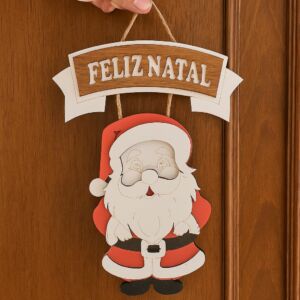 PLACA DECORATIVA ADORNO DE PORTA PAPAI NOEL VIGILIA - FELIZ NATAL - ENFEITE DE NATAL PARA CASA