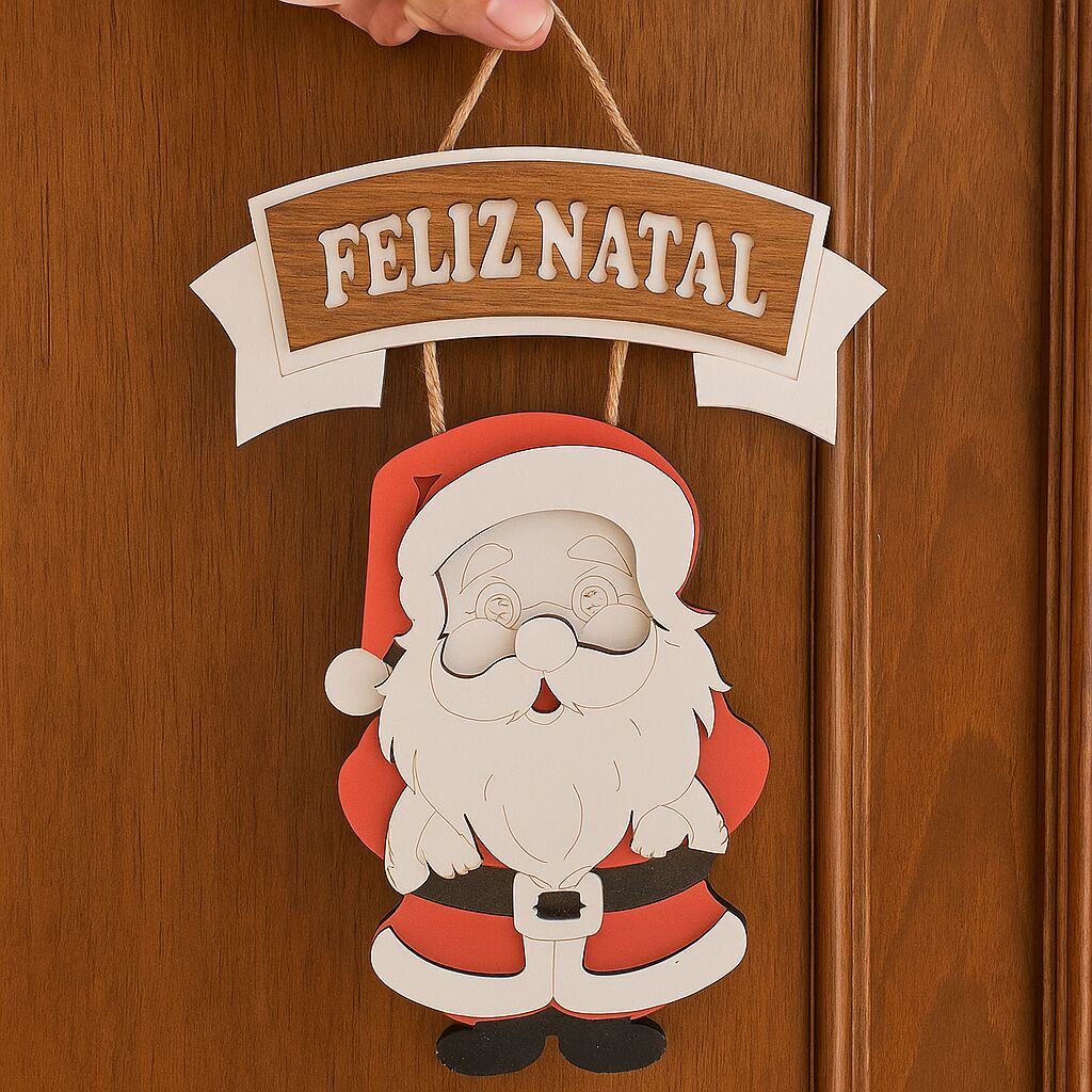 PLACA DECORATIVA ADORNO DE PORTA PAPAI NOEL VIGILIA - FELIZ NATAL - ENFEITE DE NATAL PARA CASA