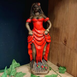 IMAGEM EM GESSO POMBO GIRA VESTIDO VERMELHO 41CM