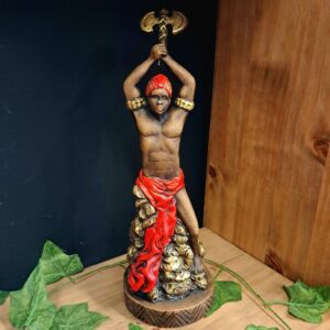 IMAGEM EM GESSO ORIXÁ XANGÔ ENVELHECIDO 32CM